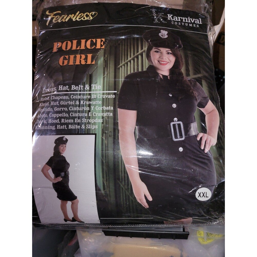 xXL 22-24 Karnival Halloween Costume Police Girl 4 Pieces dress Hat Belt tie